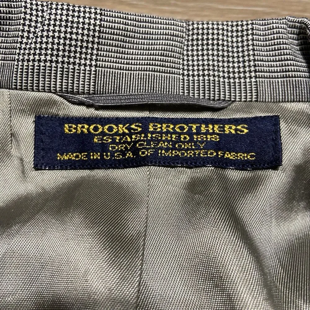 VTG Brooks Brothers Men's Sport‎ Coat Blazer Plaid Size 42L Union USA Black Wool